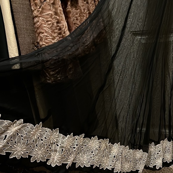 Stunning Vintage 1930s 30s Black Sheer Gown Dress With Large Floral Lace XS/S - Picture 4 of 10